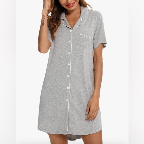 Women’s Pajama Short Sleeve Button Down Nightgown Sleep Shirt Gray Small NWOT - Picture 1 of 6